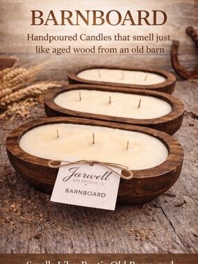 Jarwell Barnboard Handpoured Oval Candle - Cream Wax in Wooden Bowl